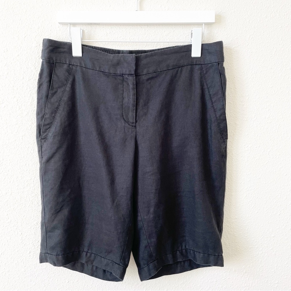 Eileen Fisher 100% Organic Linen Bermuda Shorts Black Size XS Minimalist Coastal